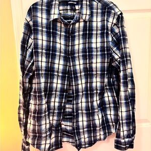 Lands' End Blue and White Plaid Men's Shirt
